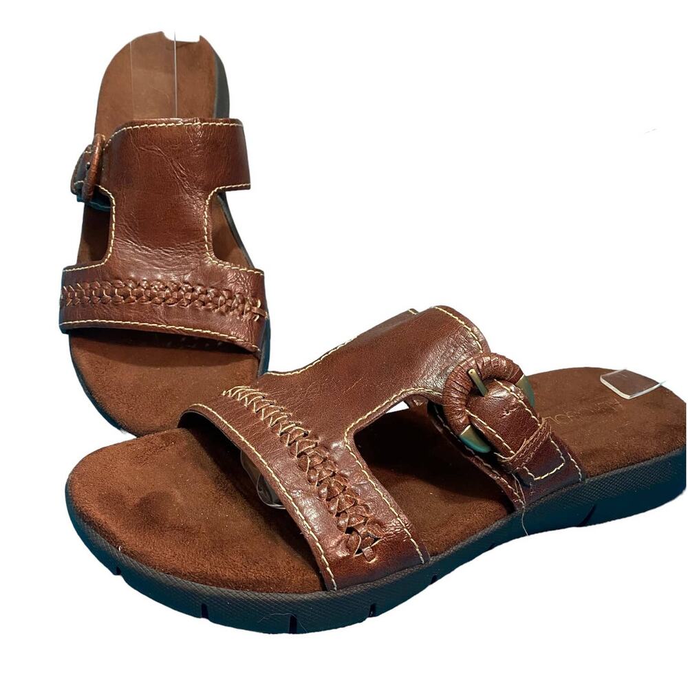 Aerosoles Silde On Sandals Flats Comfort Shoes Brown Buckle Size 8M